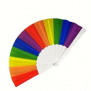Éventail pliant en tissu côtelé en plastique arc-en-ciel avec logo personnalisé, éventail pliant pour la fierté gay, éventail en plastique pour la décoration - Product Image 1