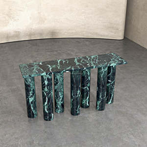 Table console en marbre Verde <span class=keywords><strong>Alpi</strong></span> de luxe, pieds cylindriques géométriques modernes, table d'entrée pour couloir, meubles en pierre naturelle - Product Image 4