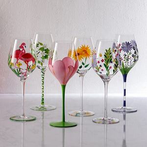 Verres à vin en cristal colorés, peints à la main, à long pied, soufflés à la main, style vintage, pour cadeaux, mariages, fêtes et bars - Product Image 1