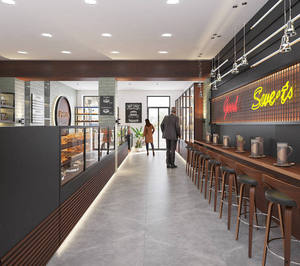 Diseño Interior Moderno para Cafetería y Panadería, Muebles Personalizados para Exhibición de Pan y Pastelería, Madera de Nogal y Metal Negro, Equipamiento Completo para Panadería - Product Image 5