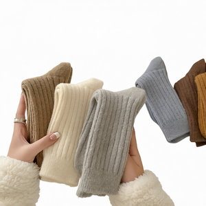 <b>Women</b> Thick Ribbed Knit Crew <b>Socks</b> Solid Color Warm Winter Casual Daily Wear - Product Image 1