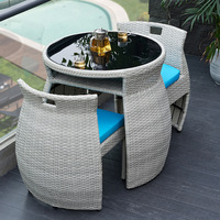 Ensemble de patio peu encombrant pour l'extérieur | Table et chaises de bistrot imbriquées 3 pièces avec dessus en verre trempé pour balcon ou jardin