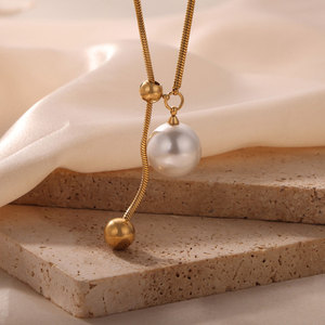 สร้อยคอจี้สแตนเลสสตีล 316L แบบกำหนดเอง ชุบทอง 14K 18K PVD เครื่องประดับคุณภาพสูง สร้อยคอมุก ขายส่งสำหรับผู้หญิง - Product Image 2