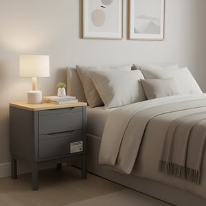 Table de chevet en pin massif gris fluoré 17,7x15,4x22,4 pouces, meuble de chambre moderne avec 2 tiroirs - Product Image 2