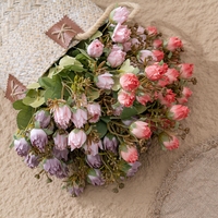 Mini-bouquets de roses artificielles en soie pour la décoration de mariage et de la maison, petits bouquets de bourgeons de roses pour la décoration de bureau et de fête