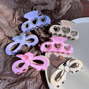 Nouvelles pinces à cheveux en acétate rose bonbon, motif cœur évidé, accessoires capillaires pour femmes - Product Image 1