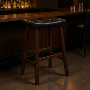 Tabouret de bar Mona 29 pouces en similicuir noir avec base en bois, design contemporain, mobilier de bar pour la maison - Product Image 2