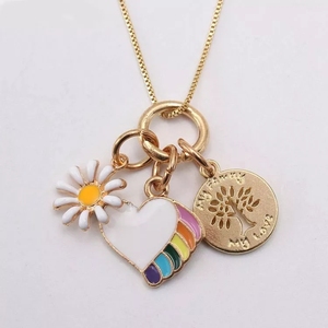 2025 nuevos collares de esmalte chapados en oro para niños, collares con colgante de corazón de girasol arcoíris con llave dulce para niños - Product Image 2