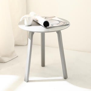 Gray <b>Round</b> Coffee <b>Table</b> Wood Top <b>Small</b> Size Living Room Side <b>Table</b> Home Use - Product Image 4