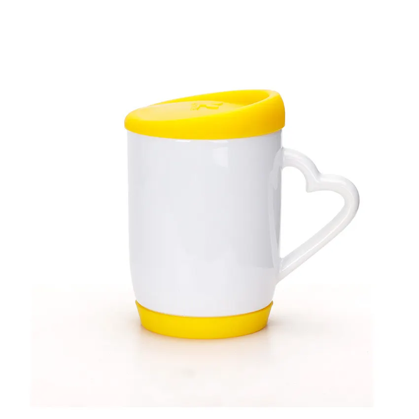 ZGQ39 Sublimation Cup Heart Shaped Handle With Silicone Cover And Base Blank Coated Advertising Coated White Mug