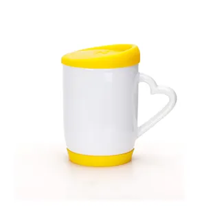 ZGQ39-taza de sublimación con mango en forma de corazón, cubierta de silicona y Base, recubierta de publicidad blanca