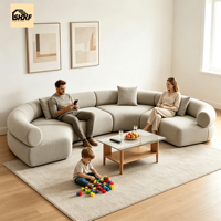 Conjunto de Sofá Seccional Curvo Minimalista Moderno, Sofá Modular Redondo de Tela con Estructura de Madera Sólida para Sala de Estar o Villa