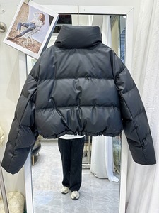 Ohsisa 2025 Women's Short PU Leather Padded Jacket Short Style Zipper Quilted Jacket Winter Warm Thick Puffer <strong>Bubble</strong> <strong>Tops</strong> Coat - Product Image 5