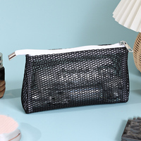 Pochette cosmétique en maille personnalisée avec logo, nouvelle mode, imprimée, en polyester transparent, pour femmes et filles, sac de toilette