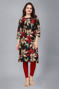 Crêpe Kurti court sans manches pour femmes rouge antique imprimé ethnique tenue décontracté soie pakistanaise Salwar Kameez pour les fêtes Festivals - Product Image 2