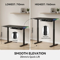 Bureau de jeu électrique commercial AOR en aluminium, hauteur réglable, avec surface de travail RGB à grain, design moderne, trois fonctions programmables