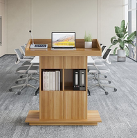 Podium d'école moderne en bois avec compartiment de rangement intégré et placement de dispositifs pour les conférences et les présentations en classe