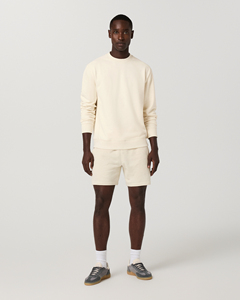 Men's Cream Crew Neck Sweatshirt <b>Set</b> Regular Fit 100% Cotton Solid Color Minimalist Spring Wear Breathable Full Sleeve Shorts - Product Image 3