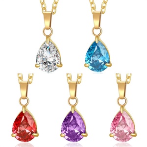 Cute Jewelry Waterdrop <b>Choker</b> Necklace Stainless Steel Geometric Zircon Necklace - Product Image 1