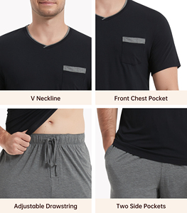 Men's Bamboo Loungewear <b>Set</b> Solid Color Casual Sleepwear Soft Comfortable Home Wear All Seasons Knitted Fabric Ready To Ship - Product Image 4