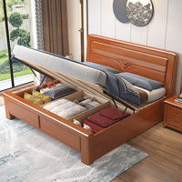 Lit de rangement double queen size en bois massif, design classique moderne, mobilier de chambre à coucher de style traditionnel avec tiroirs en bois - JY-B001