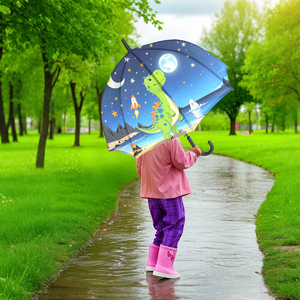 Parapluie droit imprimé animal mignon pour enfants en carton avec embouts de sécurité arrondis pour les écoliers - Product Image 5