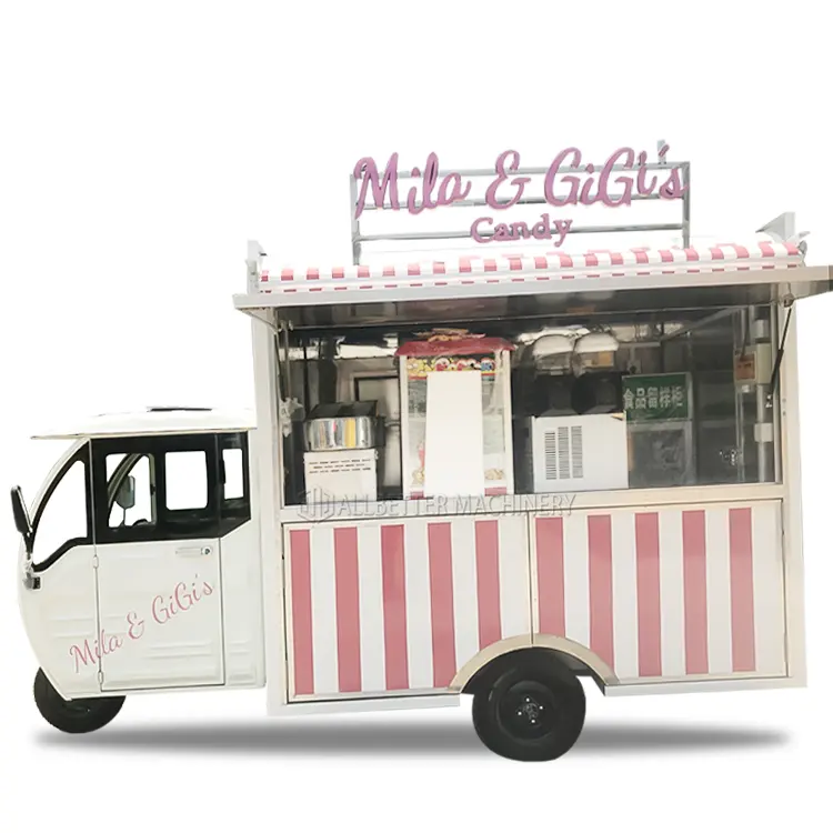 Small Size Ice Cream Truck Hot Dog Retro Car Breakfast Kiosk Food Cart Tricycle Coffee Taco Truck Electric Food Cart