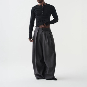 <span class=keywords><strong>Pantaloni</strong></span> da <span class=keywords><strong>Uomo</strong></span> a Vita Alta con Pieghe e Gamba Larga, <span class=keywords><strong>Oversize</strong></span>, Casual, con Logo Personalizzato, Basso MOQ, Moda Streetwear - Product Image 2