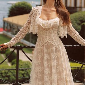 Robe de soirée/bal sexy sans manches à bretelles et dos nu en mousseline de soie et dentelle à col carré pour femme (OEM) - Product Image 4