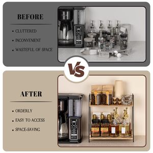 Countertop Coffee Station Organizer, 2 Tier Wooden Shelf for Coffee <strong>Bar</strong> Accessories, <strong>Condiment</strong> Storage <strong>Caddy</strong> for Kitchen, Home - Product Image 4