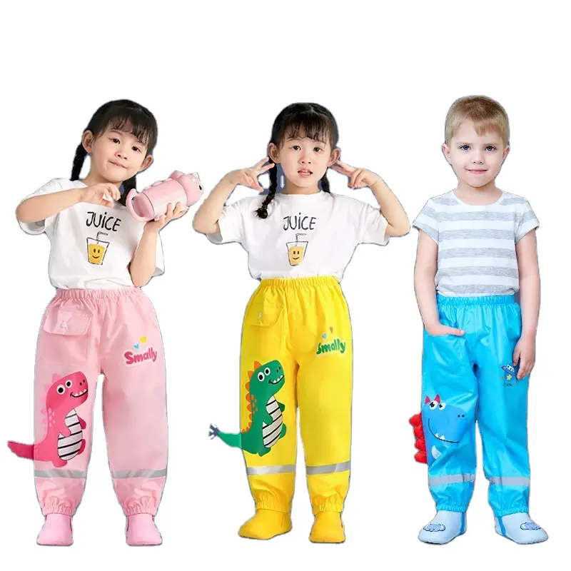 Unisex Children's Dinosaur Print Raincoat and Pants Waterproof Plastic Durable for Camping and Fishing with Custom Logo