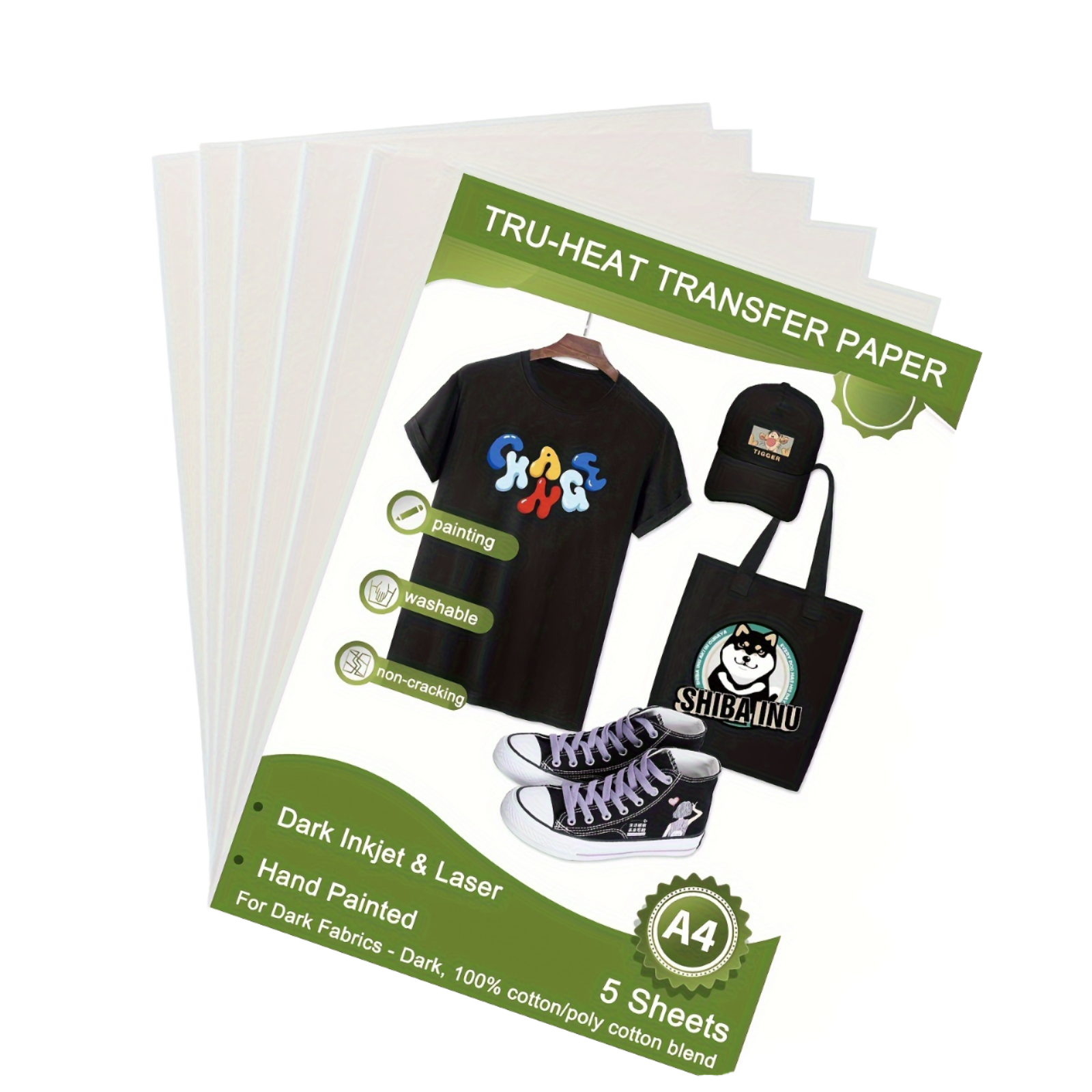 Tru-Heat High-Temperature Transfer Paper for Inkjet & Laserjet Printers Iron-On Transfers for Dark Fabrics Hot Peel T-Shirts