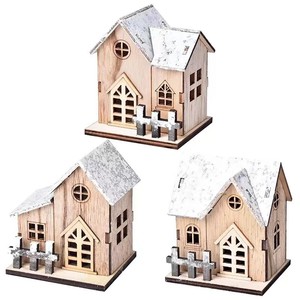 Décoration de Noël, maison en bois lumineuse à LED, faite à la main, élégante, centre de table, utilisation en intérieur - Product Image 2