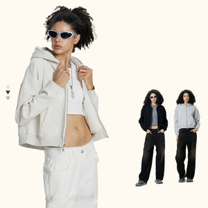 Sudadera con Capucha y Cremallera para Mujer, Estilo Holgado, Tejido Grueso y Transpirable, Estampado Desgastado, Personalizable, Estilo Casual de Invierno, Fabricada por el Fabricante - Product Image 1