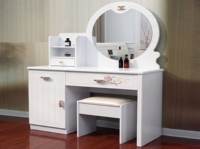 Coiffeuse blanche avec miroir et tabouret, bureau de maquillage moderne pour chambre à coucher avec tiroirs et armoire de rangement