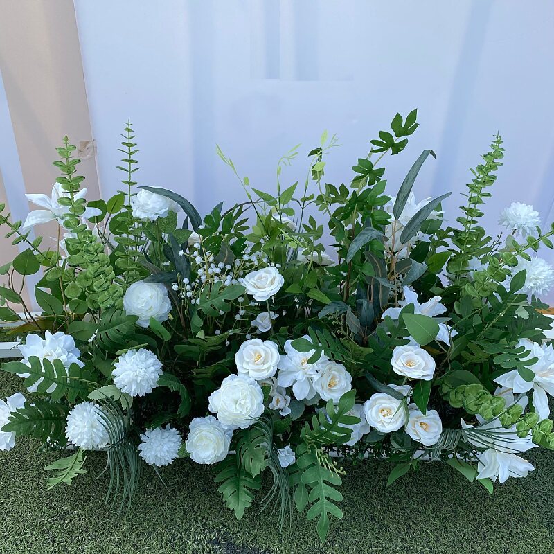 White and green striped floral pattern-style a-1 meter long