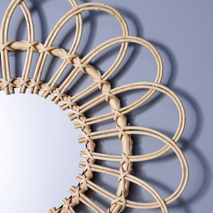 Round Wicker Wall <b>Mirror</b> Natural Color Framed <b>Hanging</b> <b>Mirror</b> For Living Room Entryway Decor - Product Image 3
