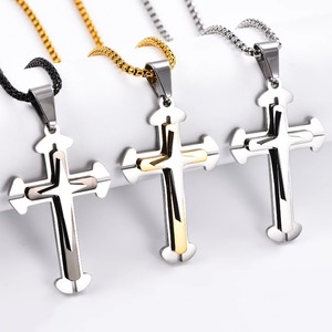 Pendentif croix classique en acier inoxydable pour hommes et femmes, couleur noir/bleu/argent/or, bijoux cadeaux - Product Image 1