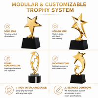Componente de trofeo de estrella metálica intercambiable Elite, personalizado, duradero, chapado en oro, plata y bronce, al por mayor