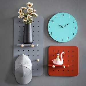 Nordic Style Solid Wood <strong>Wall</strong> <strong>Mounted</strong> <strong>Shelf</strong> with Wooden Hole Board for Living Room Kitchen Bathroom Storage Organization - Product Image 5