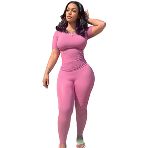 ชุดเสื้อผ้าใส่อยู่บ้านสุดหรูสำหรับผู้หญิงกางเกงเลกกิ้งผ้าคอตตอนใส่วิ่งเข้ารูป2ชิ้นแบบเรียบเซ็กซี่ - Product Image 6