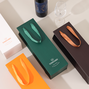 Op maat gemaakte luxe bruine handvat-wijnzak van papier voor wijnflessen met uw eigen logo - Product Image 3