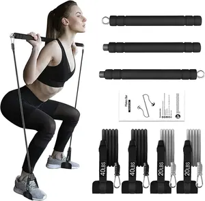Wellshow Sport Home Gym Pilates Bar Kit with Resistance Bands Stick Squat Yoga Pilates Flexbands Kit