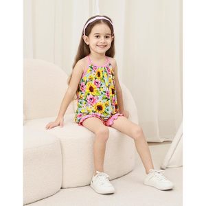 Conjunto de Top Floral y Pantalones Capri Rosa para Niña BambooBud, Atuendo Transpirable de Verano para Niñas Pequeñas de 2 a 5 Años - Product Image 4