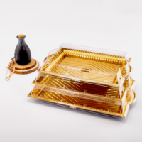 Plateau jetable écologique et recyclable, multi-tailles, en PET doré épaissi avec rebord surélevé pour pizza, gâteau, collation, biscuit, mariage