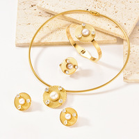 Ensemble de bijoux pour femmes en acier inoxydable de luxe, rond, serti de diamants rétro à la mode, 4 pièces