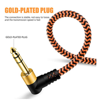 Câble d'instrument TRS de 1/4 pouces, cordon d'interconnexion audio stéréo à angle droit de 6.35mm mâle, compatible avec les basses, les mélangeurs, les amplis, etc.