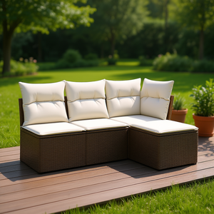 Allsunny Outdoor Rattan Garden <b>Sofa</b> <b>Set</b> Brown Cream White UV Resistant PE Rattan High Density Foam Cushions Waterproof - Product Image 2