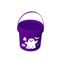 Grosir bundar labu Halloween Logo khusus anak ember makanan kelas 1-5 liter bulat putih plastik permen susu untuk makanan
