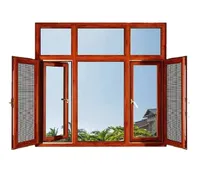 LongTai Diseño moderno Modelos franceses Dimensiones Arco de madera maciza Madera de teca Aluminio-Ventanas abatibles revestidas de madera